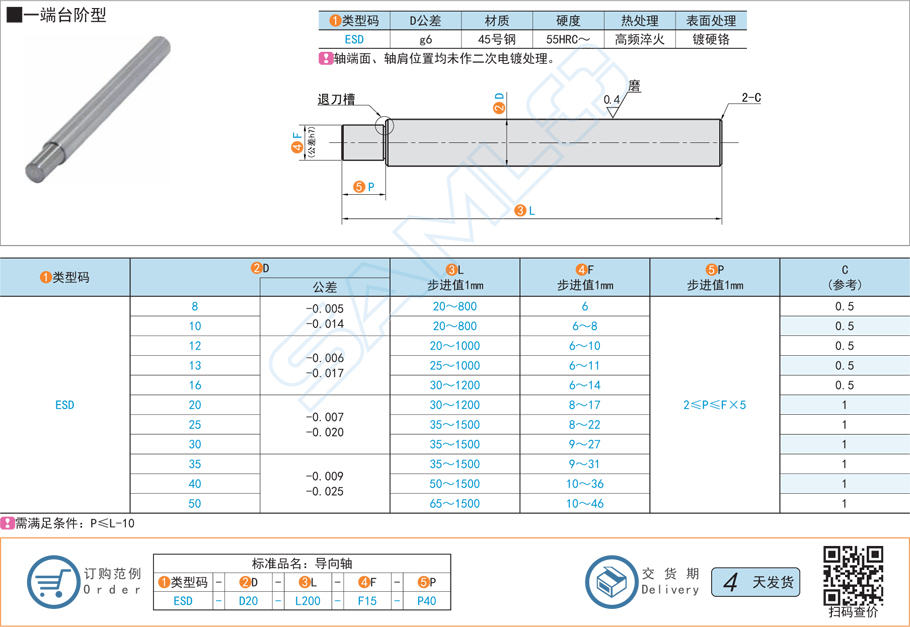 一端臺階型導向軸ESD規格材質