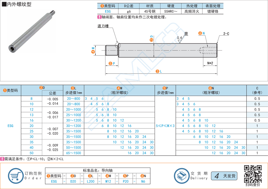一端臺階型導向軸-內外螺紋型規格材質