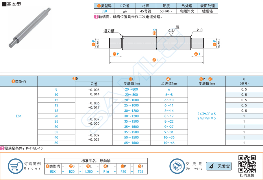 兩端臺階型導向軸-基本型規格材質