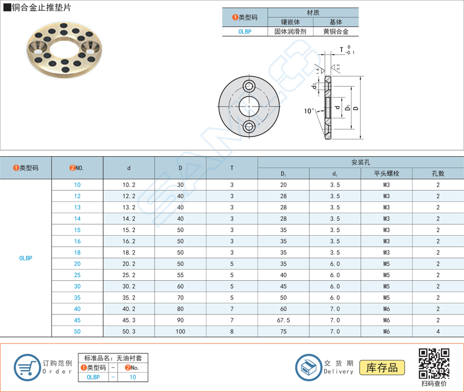 銅合金型止推墊片規格參數