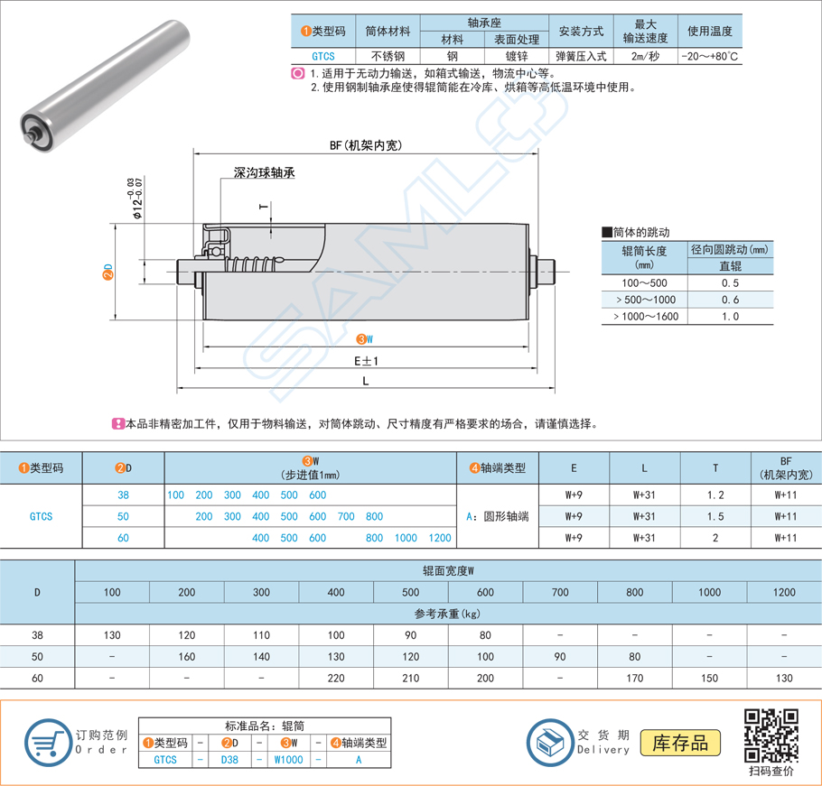 無動力輸送輥筒-彈簧壓入式滾筒規格參數尺寸材質