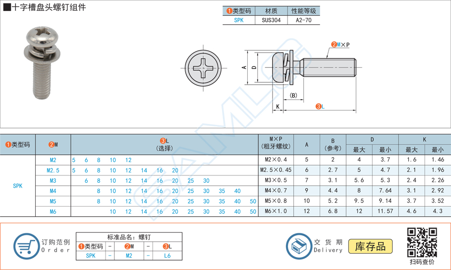 十字槽盤(pán)頭螺釘組件規(guī)格參數(shù)尺寸材質(zhì)