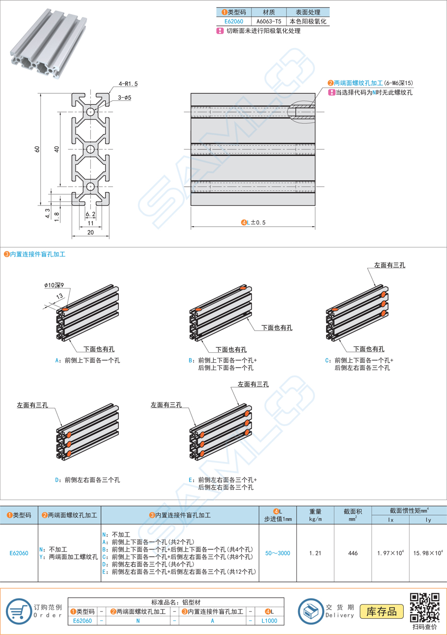 20系列鋁合金型材-20×60規格參數尺寸