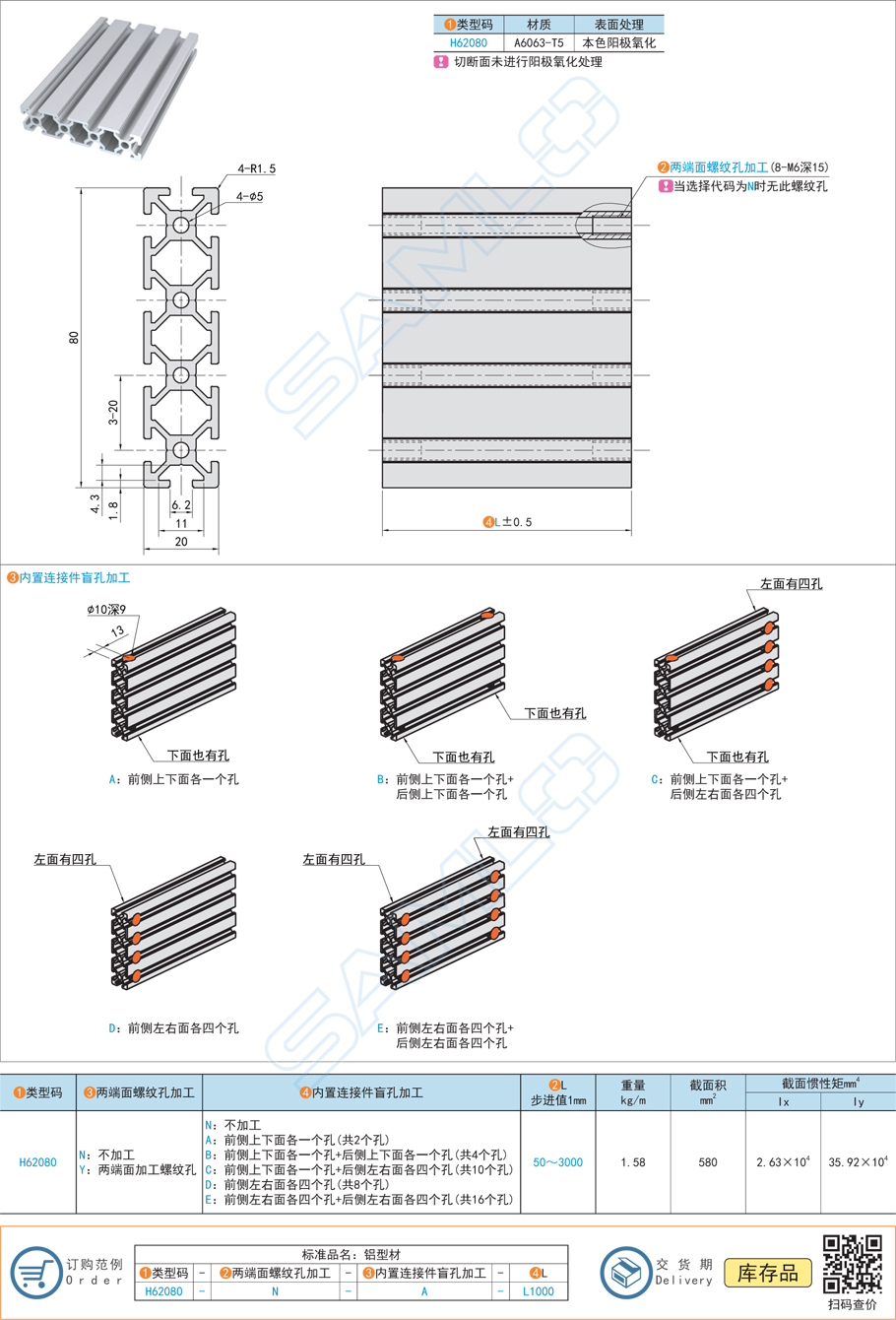 20系列鋁合金型材-20×80規格參數尺寸