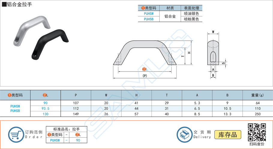 鋁合金拉手門把手PUHSW規格參數尺寸材質