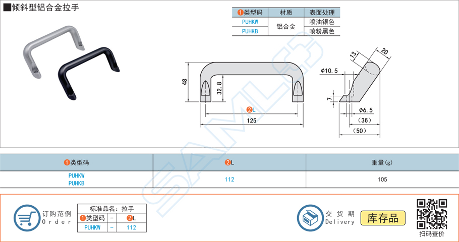 傾斜型鋁合金拉手門把手-PUHKW規格參數尺寸材質
