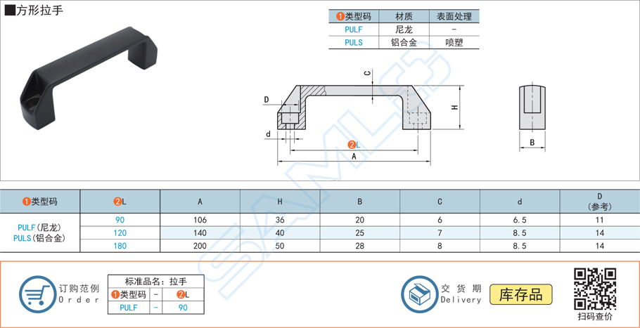 方形拉手門把手PULF規格參數尺寸材質