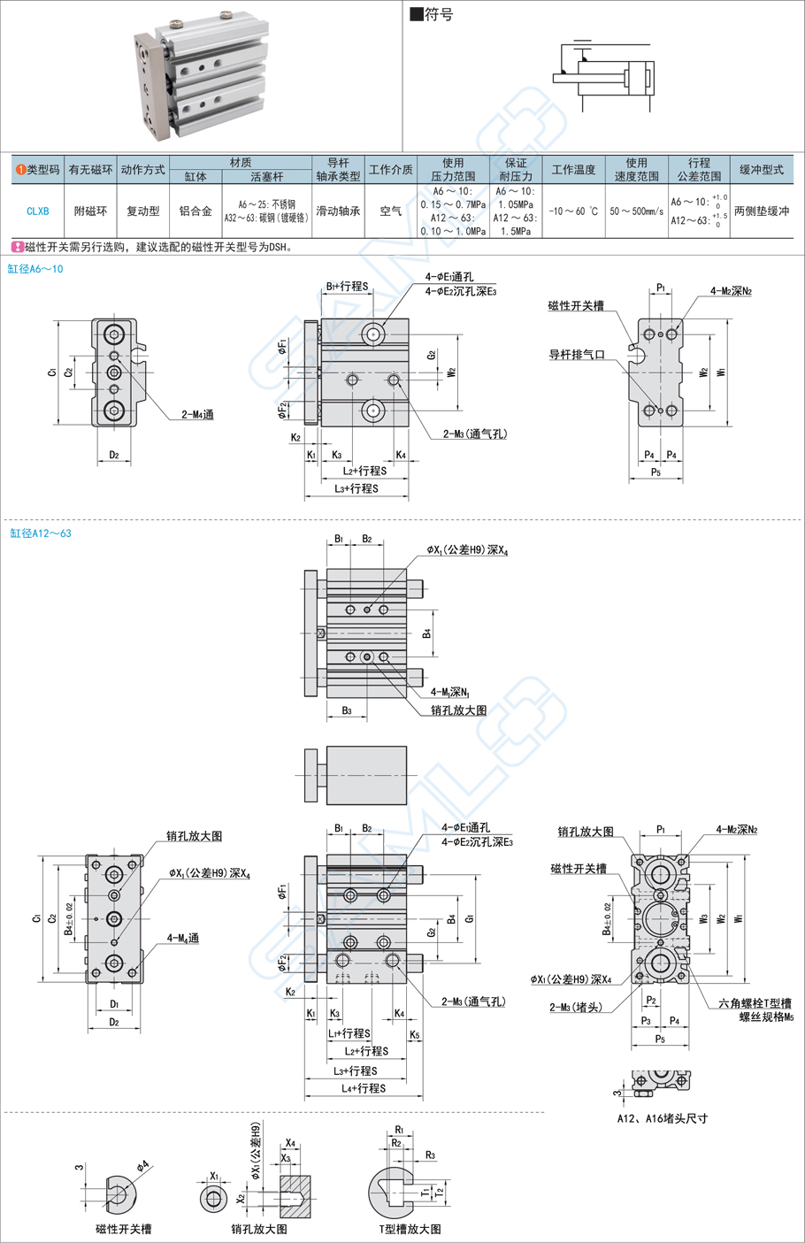 三軸氣缸CLXB規格參數