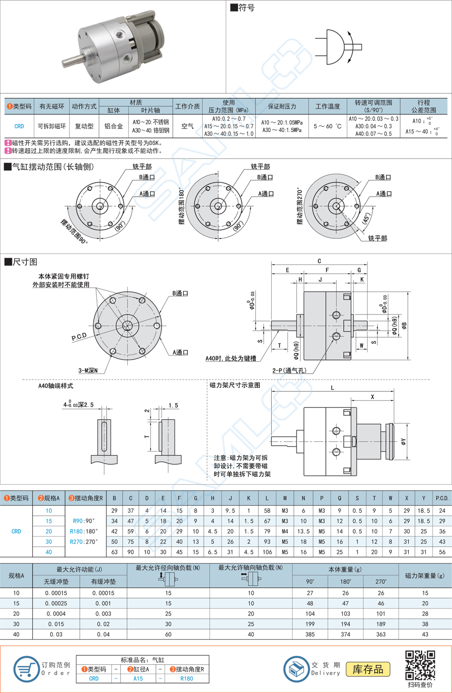 擺動氣缸-葉片式規格參數尺寸材質