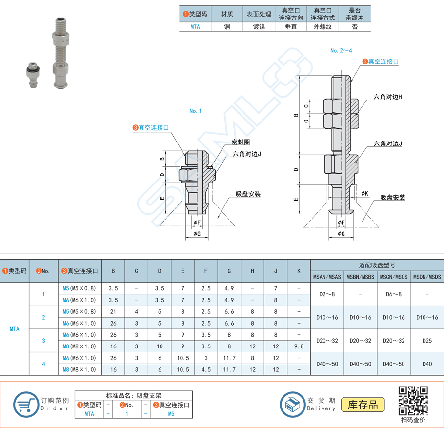 吸盤支架-垂直真空口不帶緩沖型規格參數尺寸