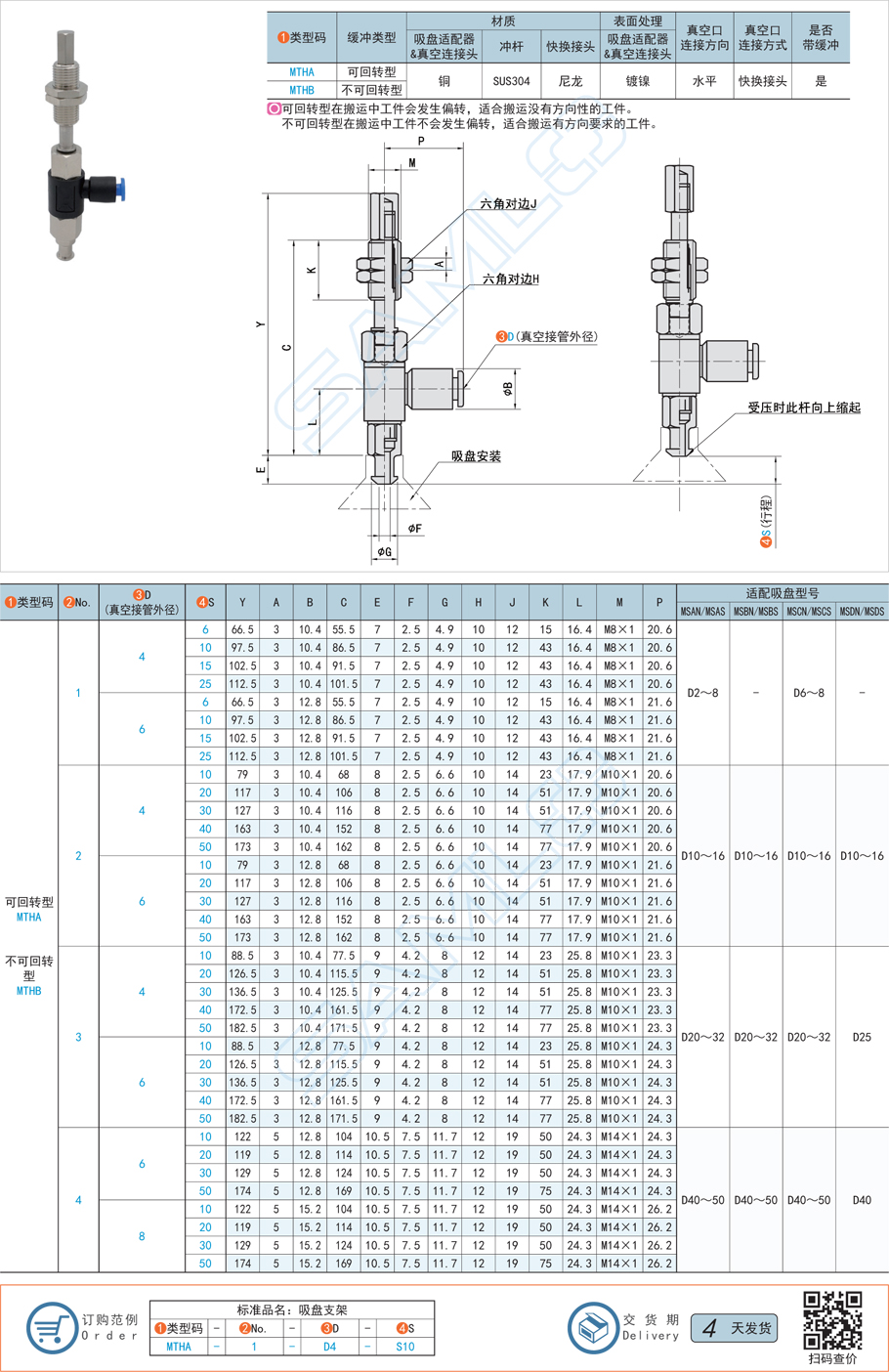 吸盤支架-水平真空口帶緩沖型規格參數尺寸