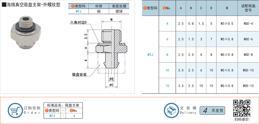 海綿真空吸盤(pán)支架-外螺紋型規(guī)格參數(shù)尺寸